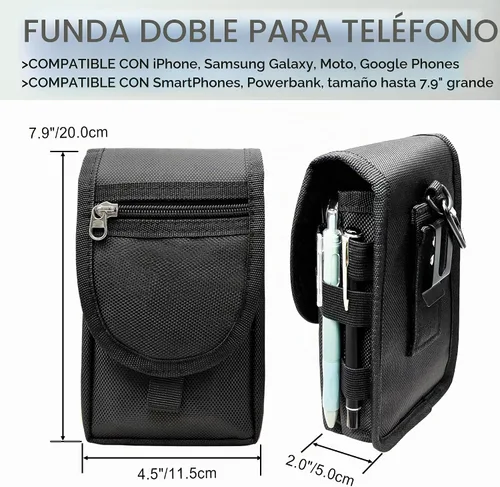 Vista 3 de Funda de teléfono dual para dos teléfonos, soporte táctico para cinturón de teléfono celular para hombres, funda para teléfono multiherramienta