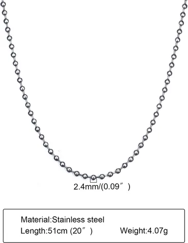 Vista 7 de Collar de Cadena de Etiqueta de Perro VNOX - Cadena de Etiqueta de Perro Militar de Acero Inoxidable para Hombres y Mujeres, Collar de Bola