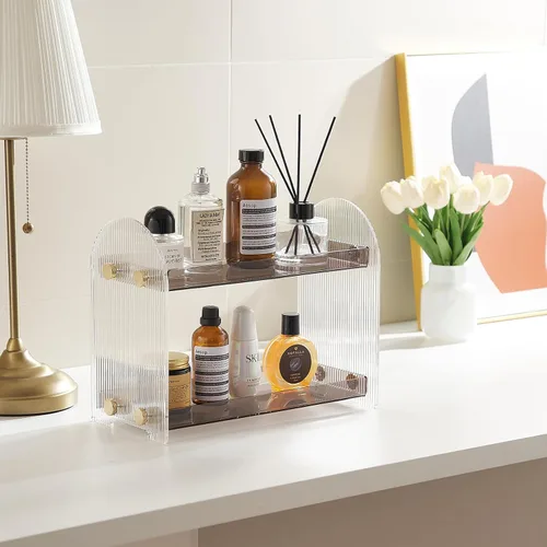 Vista 6 de SHUNLI Organizador de acrílico para encimera de baño, estante de almacenamiento de 2 niveles, organizador de baño, soporte de cosméticos