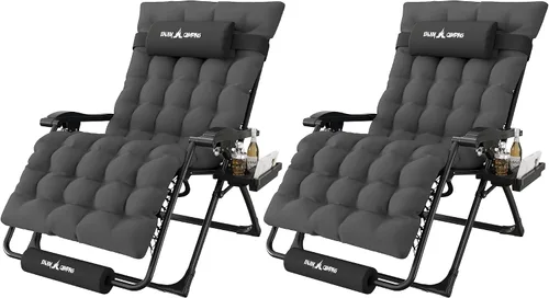 Vista 32 de Silla de gravedad cero de gran tamaño, plegable, reclinable, acolchada Rojo Extragrande