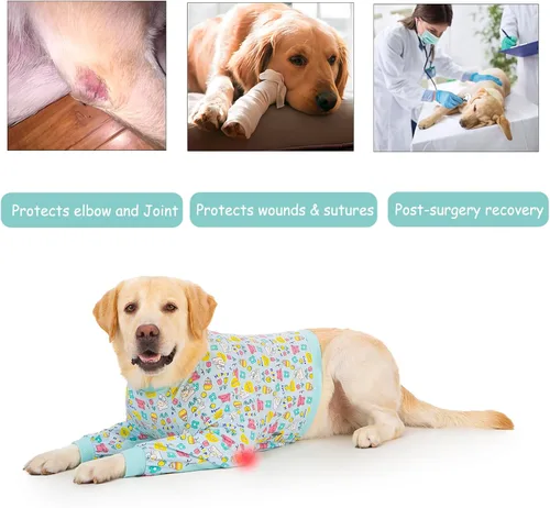 Vista 2 de Camisa de recuperación para perros para piernas delanteras, codos para perro, funda para proteger los codos y brazos, deja de lamer