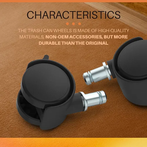 Vista 3 de 4 piezas de basura móviles de repuesto para botes de basura de 8 a 23 galones, para latas de basura de acero inoxidable Universal Fit Caster