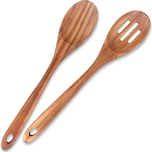 Vista 9 de Cuchara de madera grande de 14" para cocinar cucharas de mezcla de madera grande no tóxicas Long Stirring Spoon Teak Baking Cooking Spatula Acacia