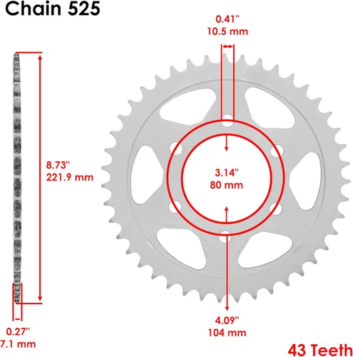 Vista 2 de Caltric Rear Wheel Chain Sprocket Compatible with Kawasaki 1000 Versys KLZ1000 2015-19 2021 43 Teeth