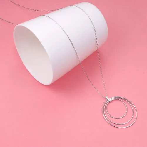 Vista 3 de Collar largo de cadena de plata de ley S925 con dije grande para mujeres y niñas, Plata de ley