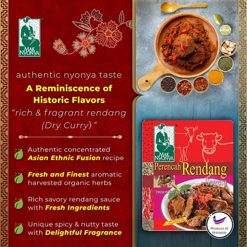 Vista 2 de Mak Nyonya Salsa instantánea de rendang para carne de res/pollo X4 pasta de curry seco auténtica rendang salsa de curry instantáneo para carne