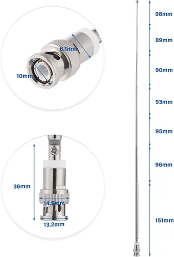 Vista 7 de BNC conector macho Antena telescópica 7 secciones VHF UHF 27.0 in/27IN Antena telescópica BNC Plug Antena para CB Radio Policía Escáner Jamón Radio