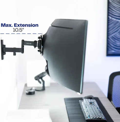 Vista 6 de VIVO Soporte de pared para monitor ultra ancho de movimiento completo, se adapta a pantallas ultra anchas de hasta 49 pulgadas y 44 libras, brazo
