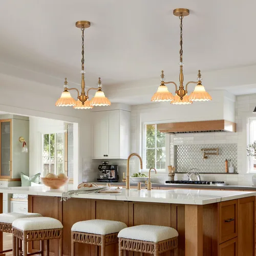 Vista 2 de HDDFL Candelabro de 3 luces, lámpara moderna colgante para comedor, entrada, sala de estar, dormitorio, cocina, marrón y latón