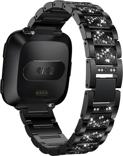 Vista 8 de Correas de joyería compatibles con Fitbit Versa Band/Fitbit Versa 2 Band para mujer, pulsera de diamantes de imitación correa de metal de repuesto
