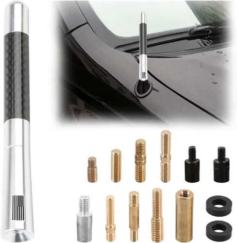 Vista 14 de BESULEN Antena Corta de Coche, Antena de Radio de Auto de 3.1 Pulgadas de Fibra de Carbono con Bandera Americana de Aluminio para Recepción AM/FM