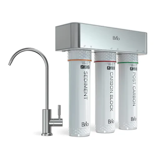 Vista 7 de Brio Sistema de filtración debajo del fregadero de 2 etapas, grifo de níquel cepillado, filtros de sedimentos y carbono de capacidad de 950 galones