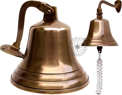 Vista 8 de Campana de latón macizo de 4 pulgadas, casa pirata marina montada en la pared, campana colgante antigua con acabado antiguo, perfecta para escuela