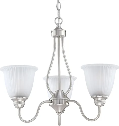 Vista 11 de 3 luces de vidrio industrial moderno con acabado de níquel cepillado. Accesorio de iluminación y decoración de jaula de alambre de metal para sala