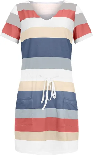 Vista 3 de Chenheng Mini vestidos de verano para mujer casual cuello en V sin mangas vestido de espagueti a rayas con correa y bolsillo