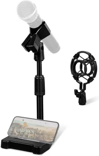 Vista 7 de Toyvian Soporte de micrófono de escritorio ajustable con base estable y soporte de montaje de choque, soporte de mesa para micrófono de mesa que