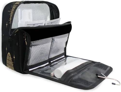 Vista 8 de Neceser colgante portátil cosmético maquillaje sacro noche niña en luna organizador de viaje para hombres y mujeres con gancho resistente, Patrón 1