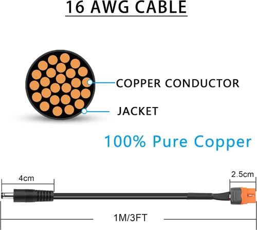 Vista 4 de Cable de alimentación de CC a XT60, 1M/3FT 16AWG DC 0.217 in X 0.083 in macho a XT60I (2+1) con cable adaptador hembra de pin de señal