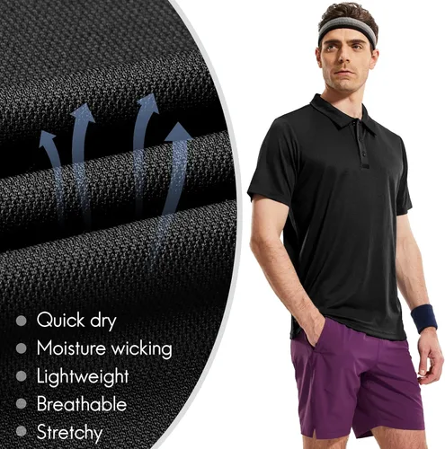 Vista 4 de Haimont Camisas polo de manga corta con cuello para hombre, absorben la humedad, para tenis, negocios, trabajo casual