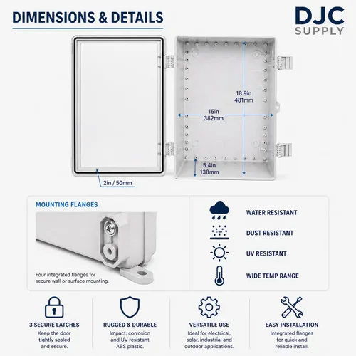 Vista 2 de Caja de conexiones eléctricas impermeable IP67 – 15.75 x 19.68 x 7.87 pulgadas ABS resistente a la intemperie para exteriores, cubierta transparente