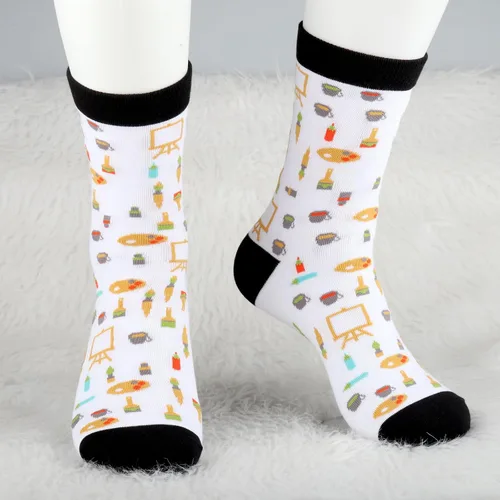 Vista 5 de MBMSO Calcetines de artista de pintura, 2 pares de calcetines con texto en inglés "I Love Art", regalo para amantes del arte, profesores