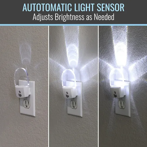 Vista 5 de HealthSmart Luz nocturna LED compacta, paquete de 2, tecnología de luz suave cálida, sensor de encendido/apagado automático, diseño moderno delgado