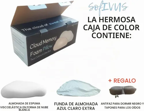 Vista 6 de Juego de almohada cervical de espuma viscoelástica con contorno en forma de nube con funda de almohada adicional, soporte suave para el cuello