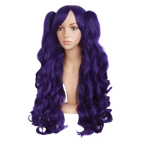 Vista 3 de Peluca MapofBeauty Lolita para disfraz, cabello largo, rizado, con coleta, Púrpura oscuro