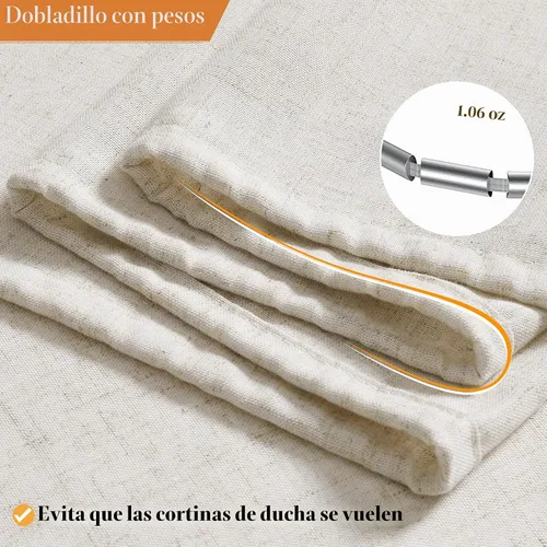 Vista 7 de Nanspring Cortina de ducha de lino extra larga para baño, 96 pulgadas Natural