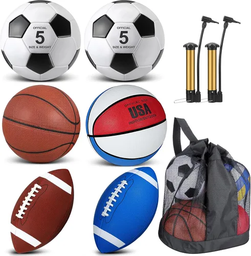 Vista 8 de Sratte Juego de 6 pelotas deportivas para adolescentes y adultos, incluye tamaño oficial de fútbol, fútbol, baloncesto con bomba, bolsa