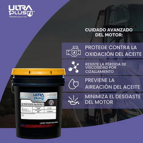 Vista 5 de Ultra 1Plus SAE 15W-40 Aceite de motor diésel totalmente sintético de servicio pesado - Aceite de motor 15W 40 API CK-4/SN (1 galón)
