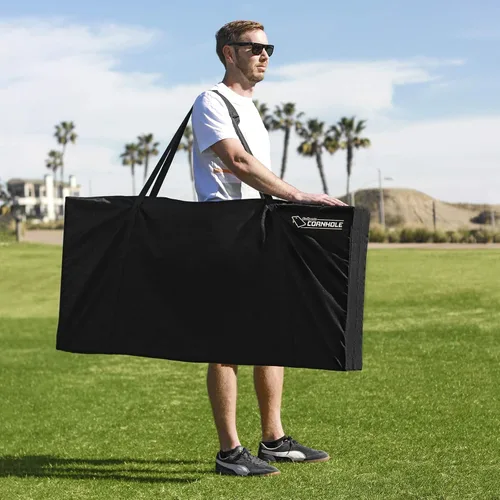 Vista 6 de GoSports 4 ft x 2 ft Regulation Size Wooden Cornhole Boards Set with Light Brown Finish - Includes Carrying Case and Bean Bags Negro- gris