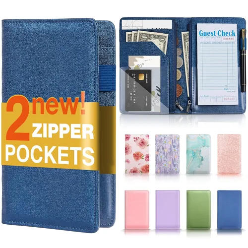 Vista 17 de Forvencer - Libreta para servidor, 2 bolsillos con cremallera, libros para camarera Waitress Book for Servers, Fits Waitress Apron, Guest Book