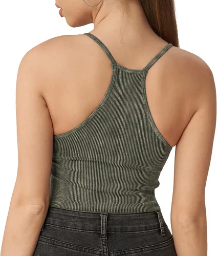 Vista 3 de Attifall Camiseta corta acanalada sin mangas para mujer, sin costuras, espalda cruzada, tirantes delgados, para entrenamiento, deportes, conjuntos