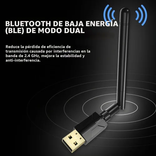 Vista 2 de Adaptador USB Bluetooth 5.1 para PC de escritorio: dongle inalámbrico de largo alcance de 300 pies con antena de 5dBi Plug & Play para portátil Negro
