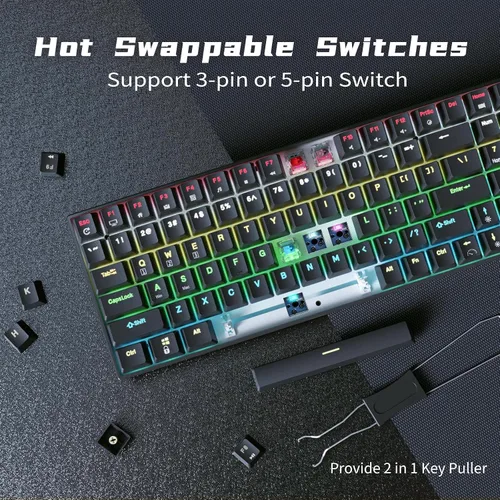 Vista 2 de RK ROYAL KLUDGE Teclado mecánico RK100 2.4G inalámbricoBluetoothcon cable RGB, 100 teclas, 3 modos conectables, teclado para juegos con interruptor
