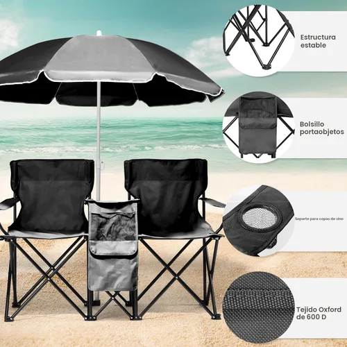 Vista 6 de Vasitelan - Silla de camping doble con paraguas, color negro