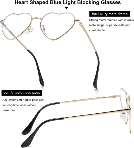 Vista 4 de Gleyemor Gafas de luz azul en forma de corazón para mujer, bonitas gafas de computadora