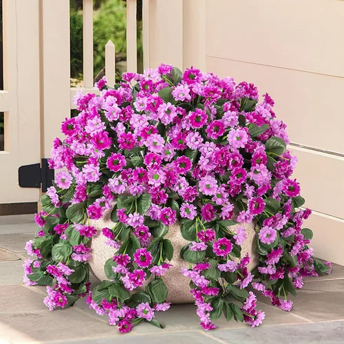 Vista 8 de INXUGAO Cestas colgantes de flores artificiales para decoración interior al aire libre, margaritas artificiales, arbustos, plantas con cestas
