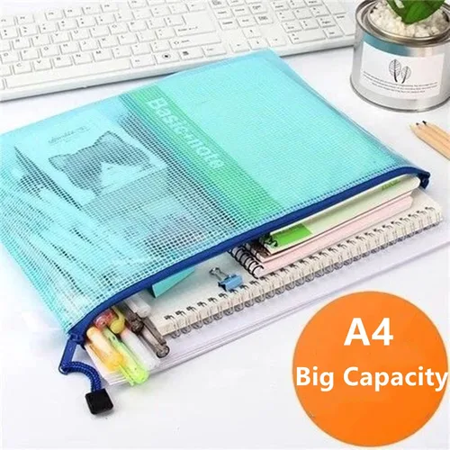 Vista 5 de 12 bolsas de malla con cremallera para documentos, carpetas de archivos A4 de PVC con cremallera de plástico, bolsas impermeables para rompecabezas
