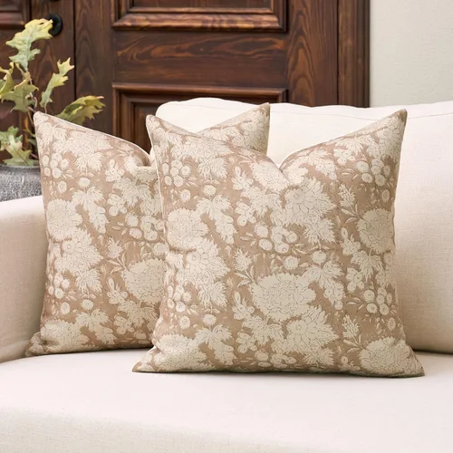 Vista 10 de DOMVITUS Fundas de almohada florales de 18 x 18 pulgadas, juego de 2, fundas de almohada vintage con estampado en bloque, fundas de almohada