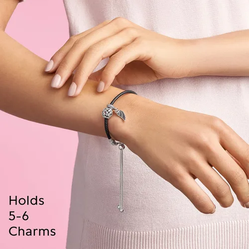 Vista 6 de PANDORA Pulsera doble de cuero con circonitas cúbicas en plata de ley, 11