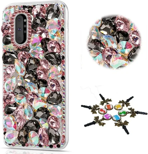 Vista 9 de Sparkle - Funda compatible con Samsung Galaxy A10e - Elegante funda 3D hecha a mano con diamantes de imitación de camelia - Negro