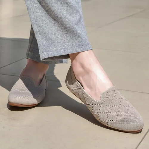 Vista 3 de poemlady Zapatos planos de ballet para mujer, zapatos de vestir de punto con punta redonda sin cordones, zapatos planos de bailarina para mujer