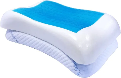 Vista 2 de Paquete de 4 almohadas de espuma viscoelástica densa de gel de enfriamiento doble azul tamaño queen en forma de hombro