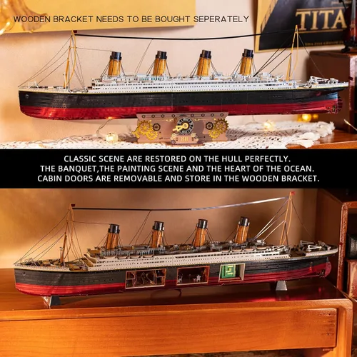 Vista 5 de MU Rompecabezas de metal 3D para adultos, edificio de modelo de barco Titanic con iluminación LED, RMS Titanic Ocean Liner Kit de modelos
