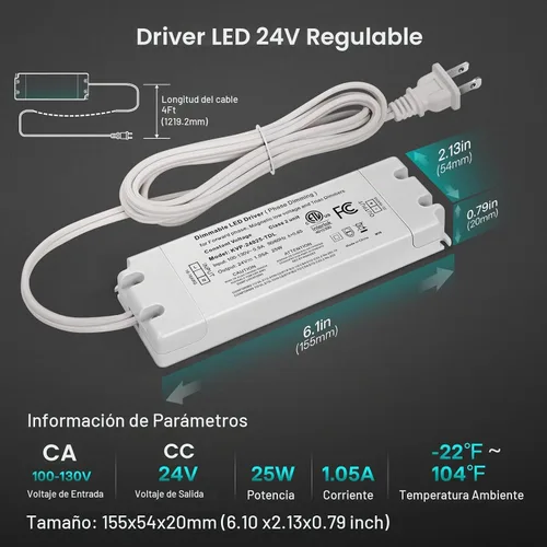 Vista 2 de REYLAX 25W Triac Dimmable LED Driver 24V, CA 120V a DC 24V Transformador