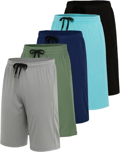 Vista 15 de Real Essentials Paquete de 5 para hombre: pantalones cortos Dry-Fit de 9" - Gimnasio atlético, entrenamiento, baloncesto, correr, bolsillos casuales