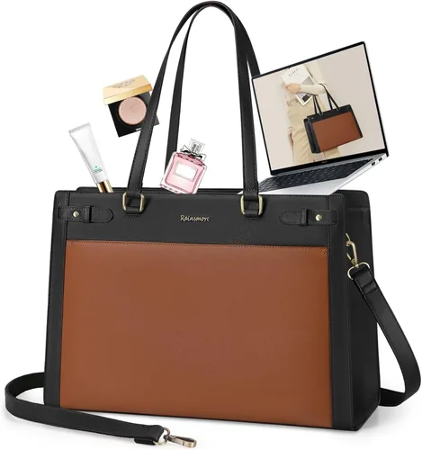 Vista 10 de Bolso para laptop RAINSMORE para mujer de 15.6 pulgadas, bolsa de mano y hombro fabricada en cuero vegano PU, impermeable, maletín de diseñador