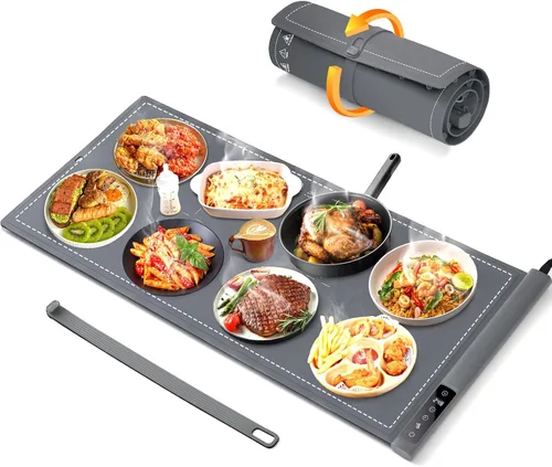 Vista 17 de Tapete de calentamiento para alimentos extra grande: bandejas de calentamiento eléctricas de 24 x 16 pulgadas para fiestas de bufets, calentadores
